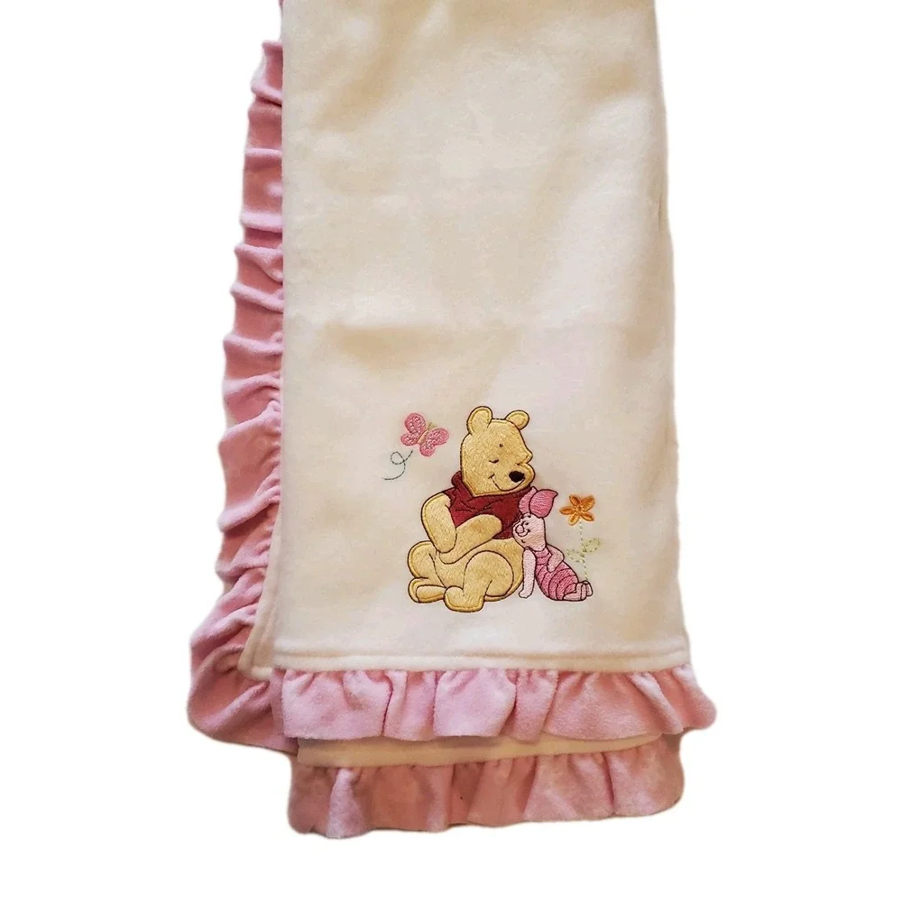 Winnie the Pooh‎ Piglet White Pink Ruffle Disney Baby Blanket Fleece Butterfly